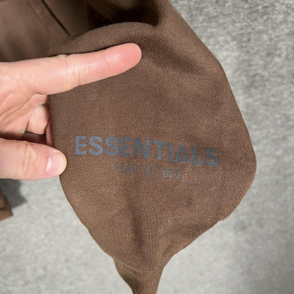 Fear Of God Essentials Hoodie Mens‎ Large Brown Fleece Kangaroo Pocket Pullover - Picture 3 of 15